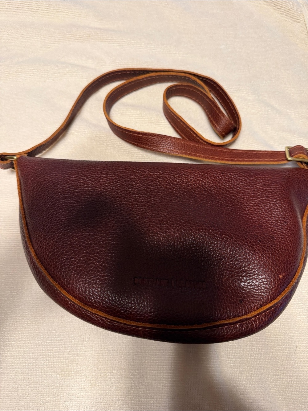 Portland Leather Burgundy Crossbody with Tan Trim